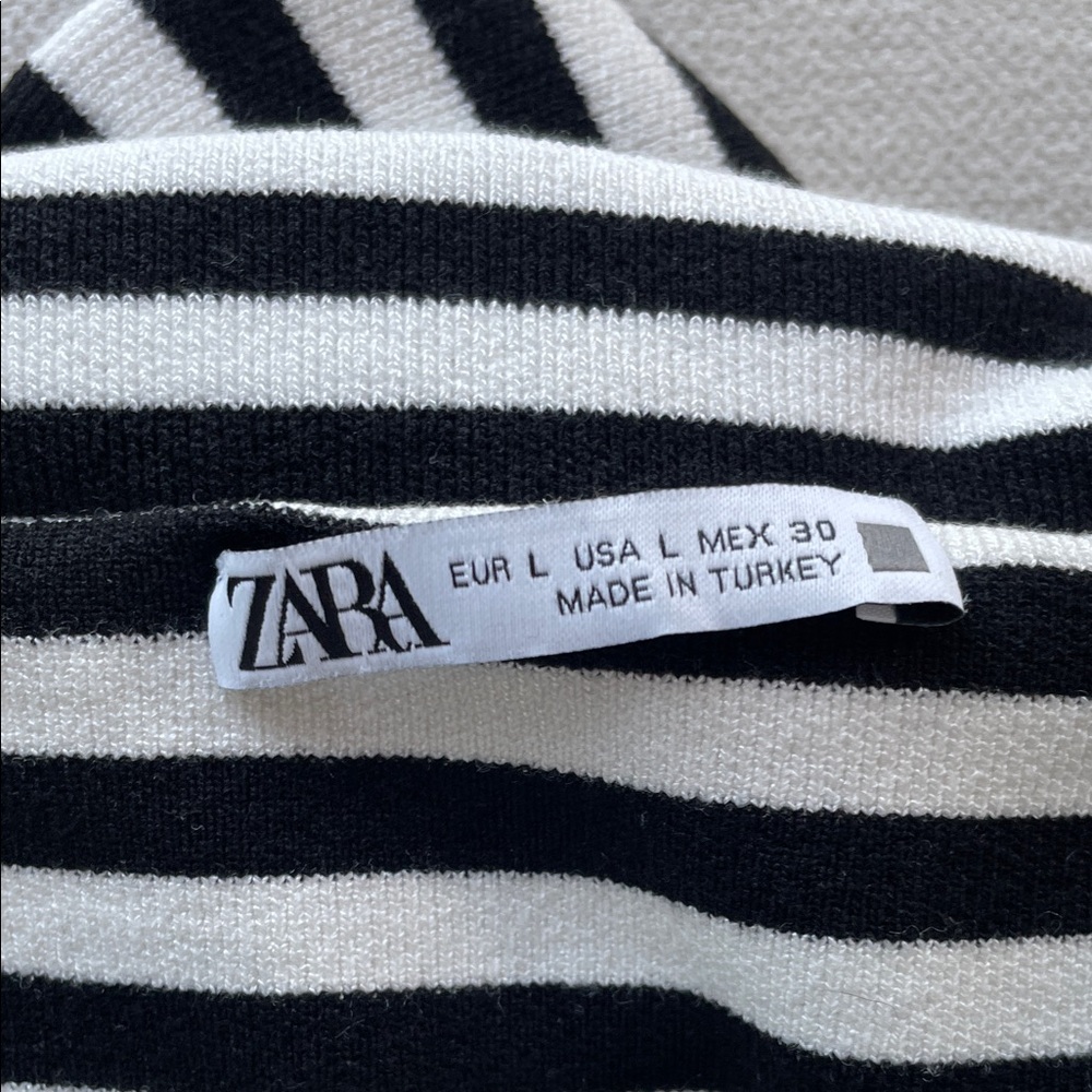 Zara Stretch Black and White Striped Strapless Dress Size Large - Picture 5 of 7